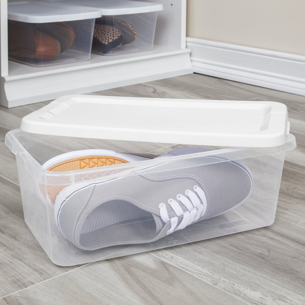 6 Small Storage Bin, Clear Plastic Storage Container with Snap-On Lid, White - Image 3