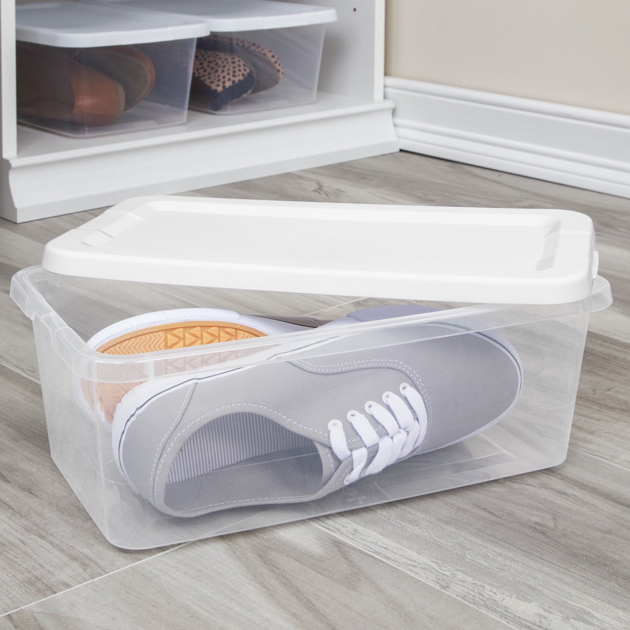 6 Small Storage Bin, Clear Plastic Storage Container with Snap-On Lid, White - Image 3