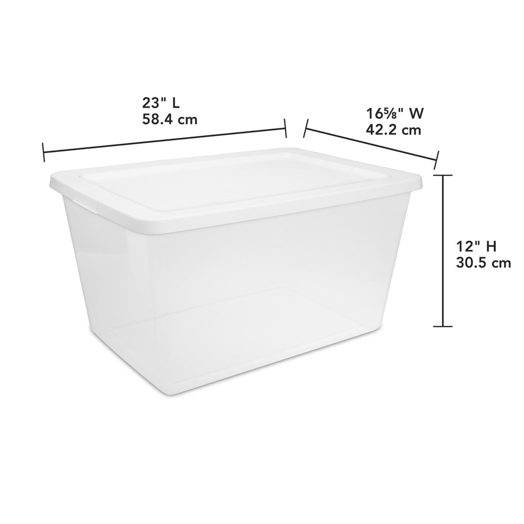 58 Medium Storage Bin, Clear Plastic Storage Container with Snap-On Lid, White - Image 2