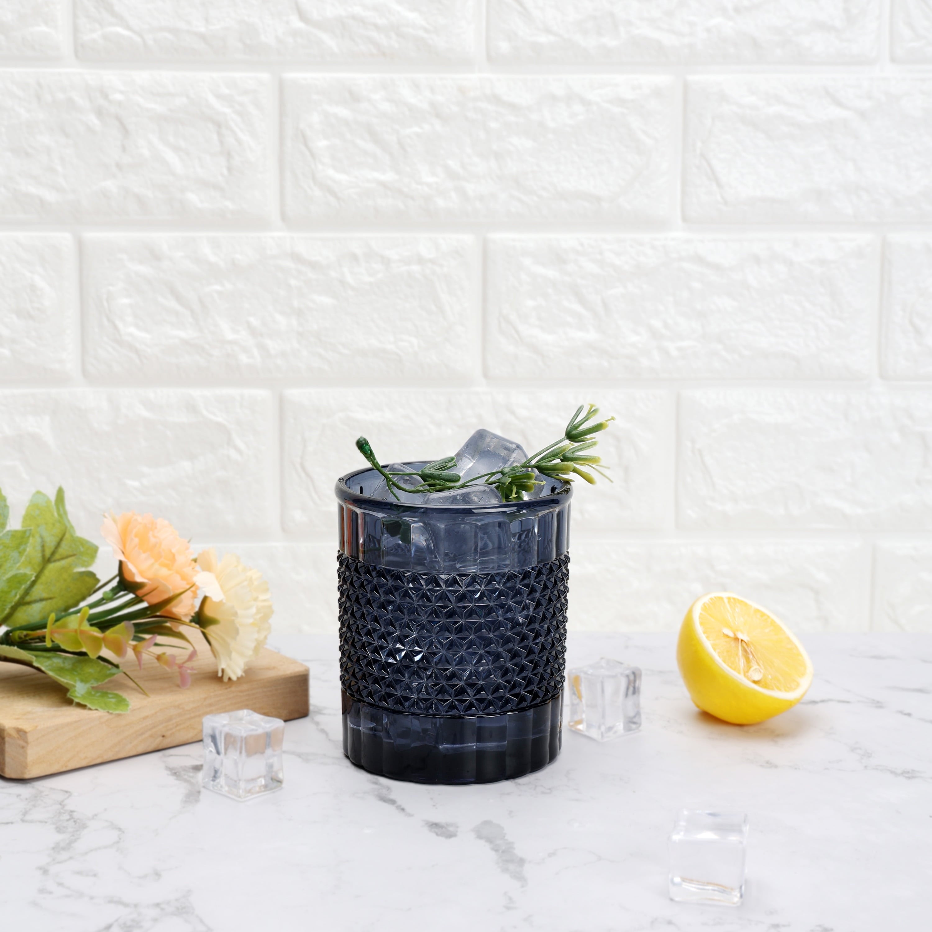 14 oz Short Diamond Textured Blue Acrylic Tumbler