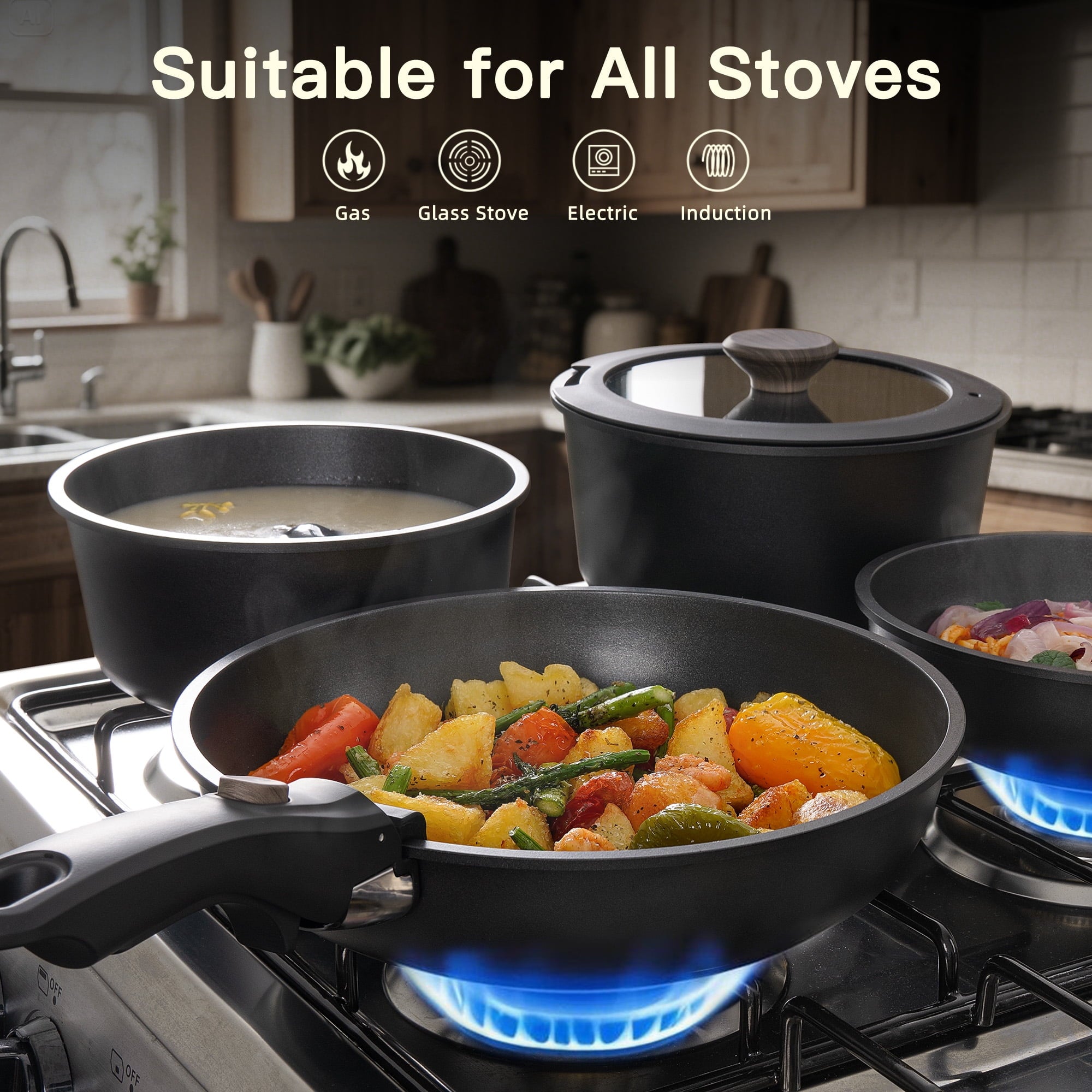 20-Piece and Pans Set, Nonstick Cookware Set with Detachable Handles, Oven & Dishwasher Safe, Induction Compatible, S... - Image 3