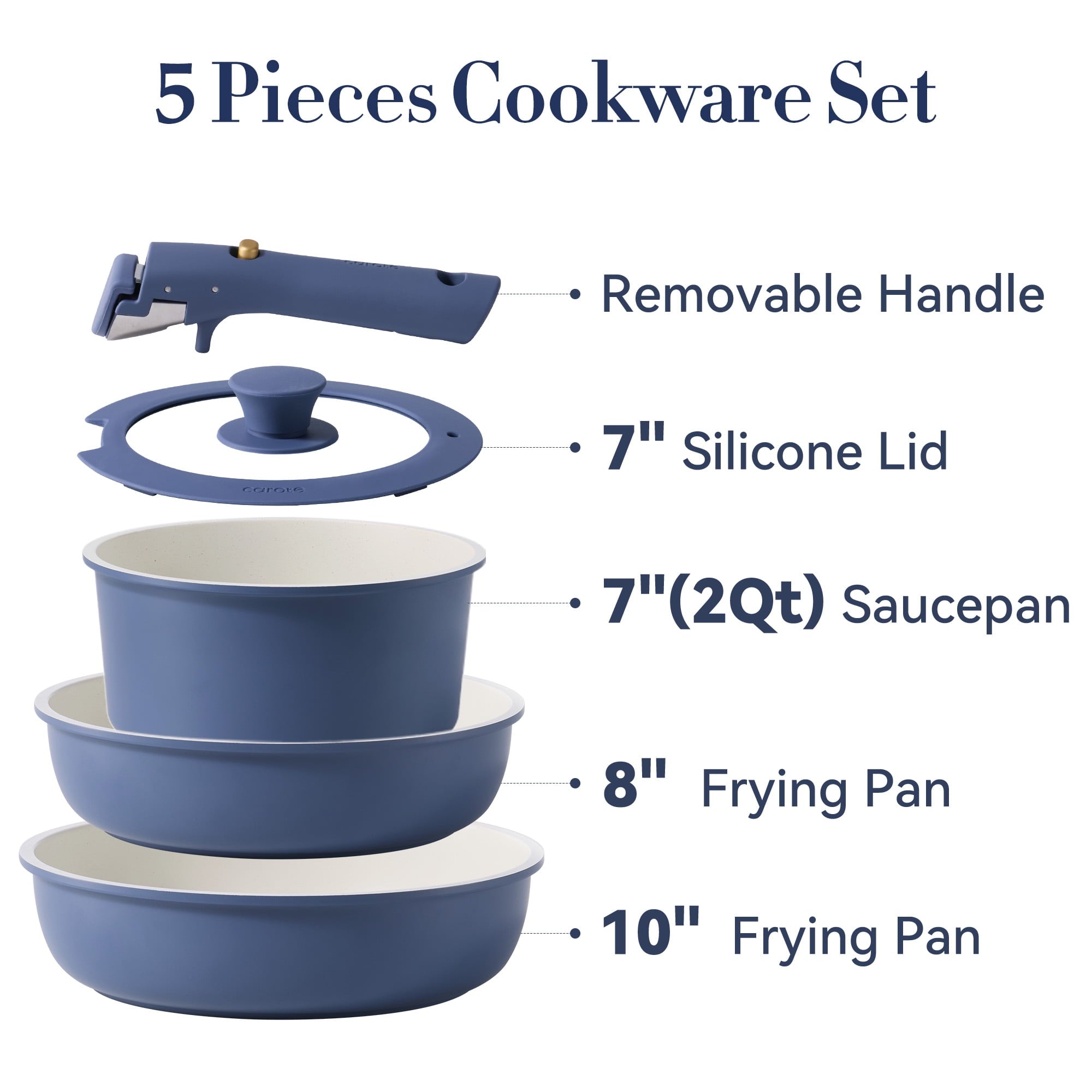5 Pcs Pots and Pans Nonstick, Cookware Set with Detachable Handles, Oven Safe, Induction Ready, Stackable Kitchen Coo... - Image 2