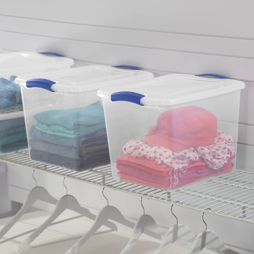 27 Medium Latching Storage Bin, Clear Plastic Stoarge Conatiner with Latch Lid, Blue - Image 3