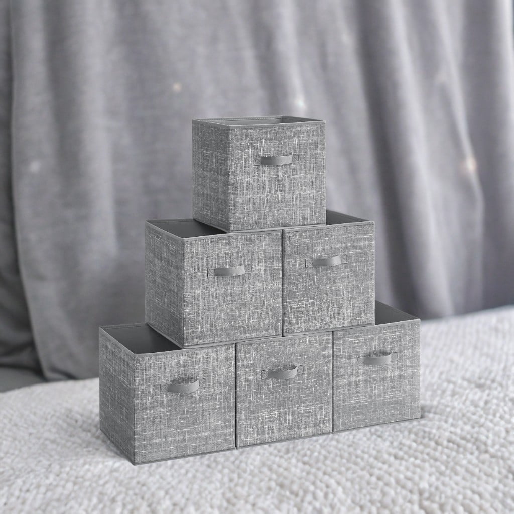 6 Pack Storage Cubes 11-Inch Non-Woven Fabric Bins with Double Handles Closet Organizers for Shelves Gray
