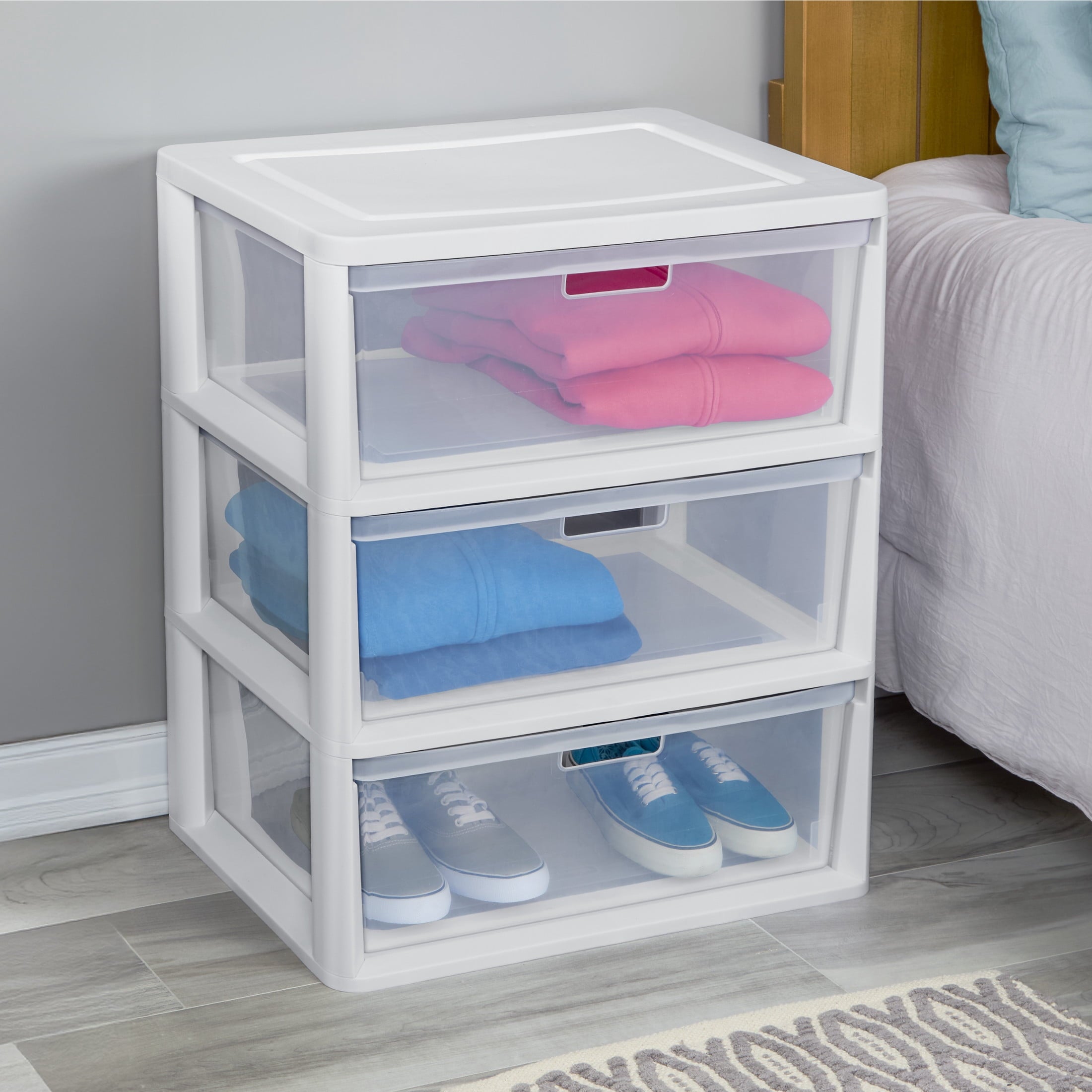 3 Drawer Tower, Plastic Storage Organizer with Removable Clear Bins, Easy to Assemble - No Tools Needed, White - Image 3