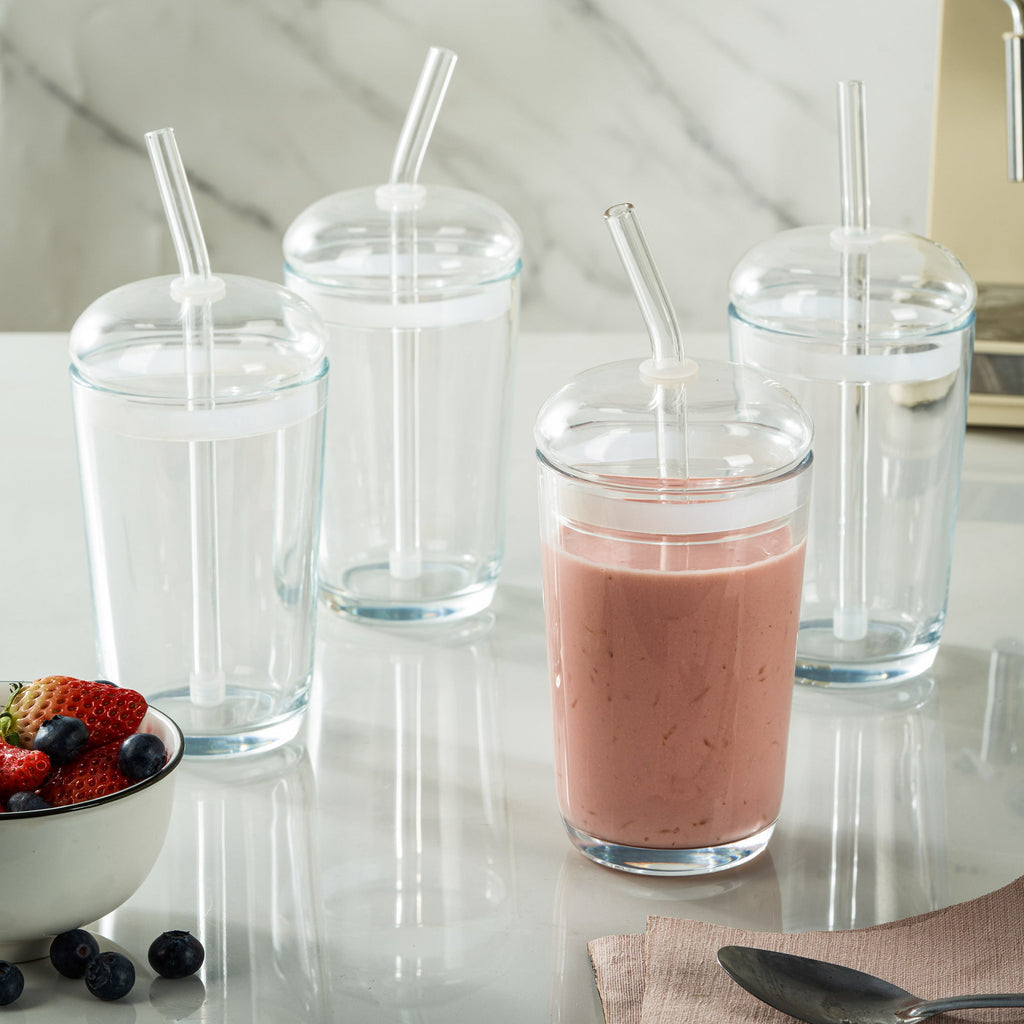 16 oz Dome Lid Glass Tumbler, Clear - Image 4