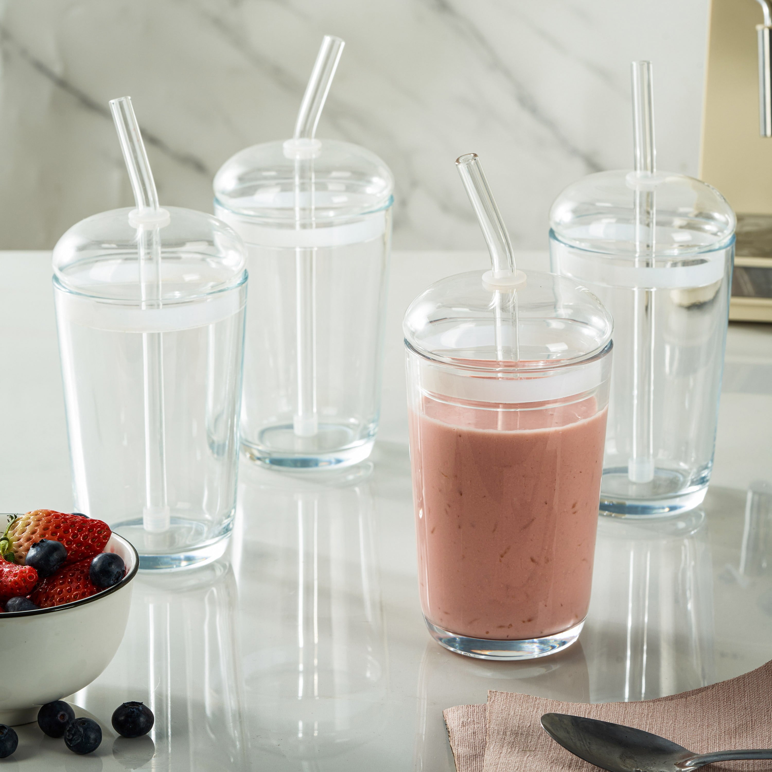 16 oz Dome Lid Glass Tumbler, Clear - Image 4