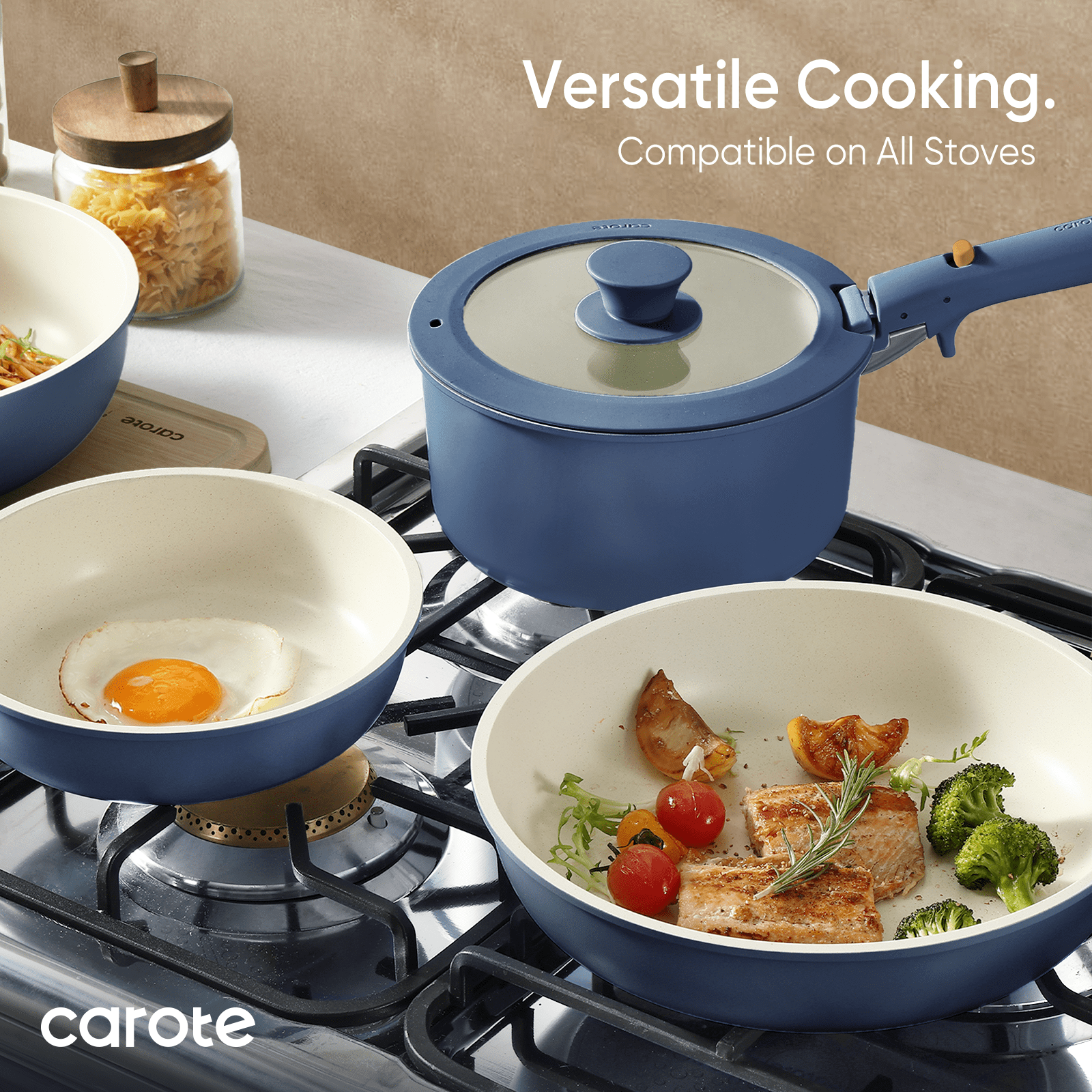 5 Pcs Pots and Pans Nonstick, Cookware Set with Detachable Handles, Oven Safe, Induction Ready, Stackable Kitchen Coo... - Image 3