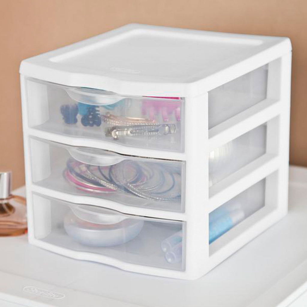 , 3 Drawer Clear Storage Bin, Desktop Drawer Storage Container, White