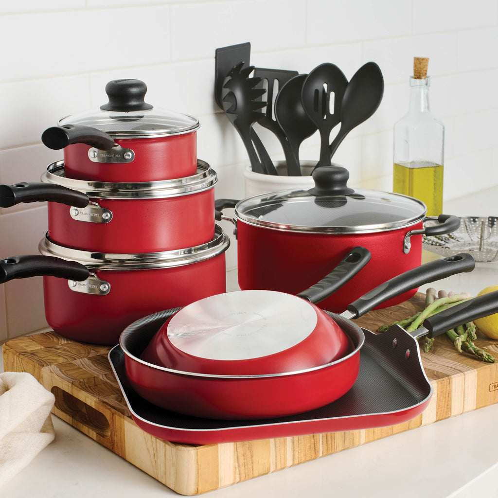18 Piece Non-stick Cookware Set, Red - Image 4