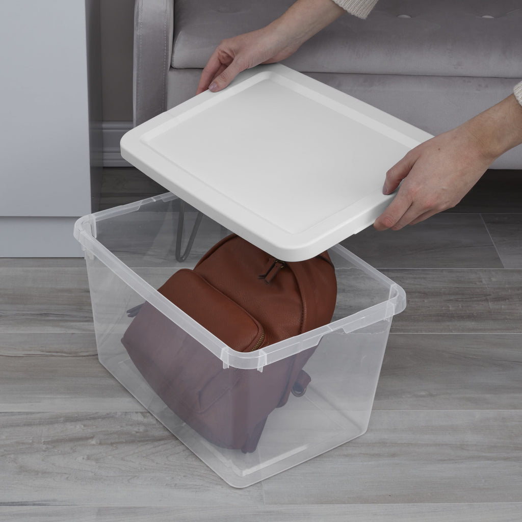 20 Small Storage Bin, Clear Plastic Storage Container with Snap-On Lid, White - Image 4