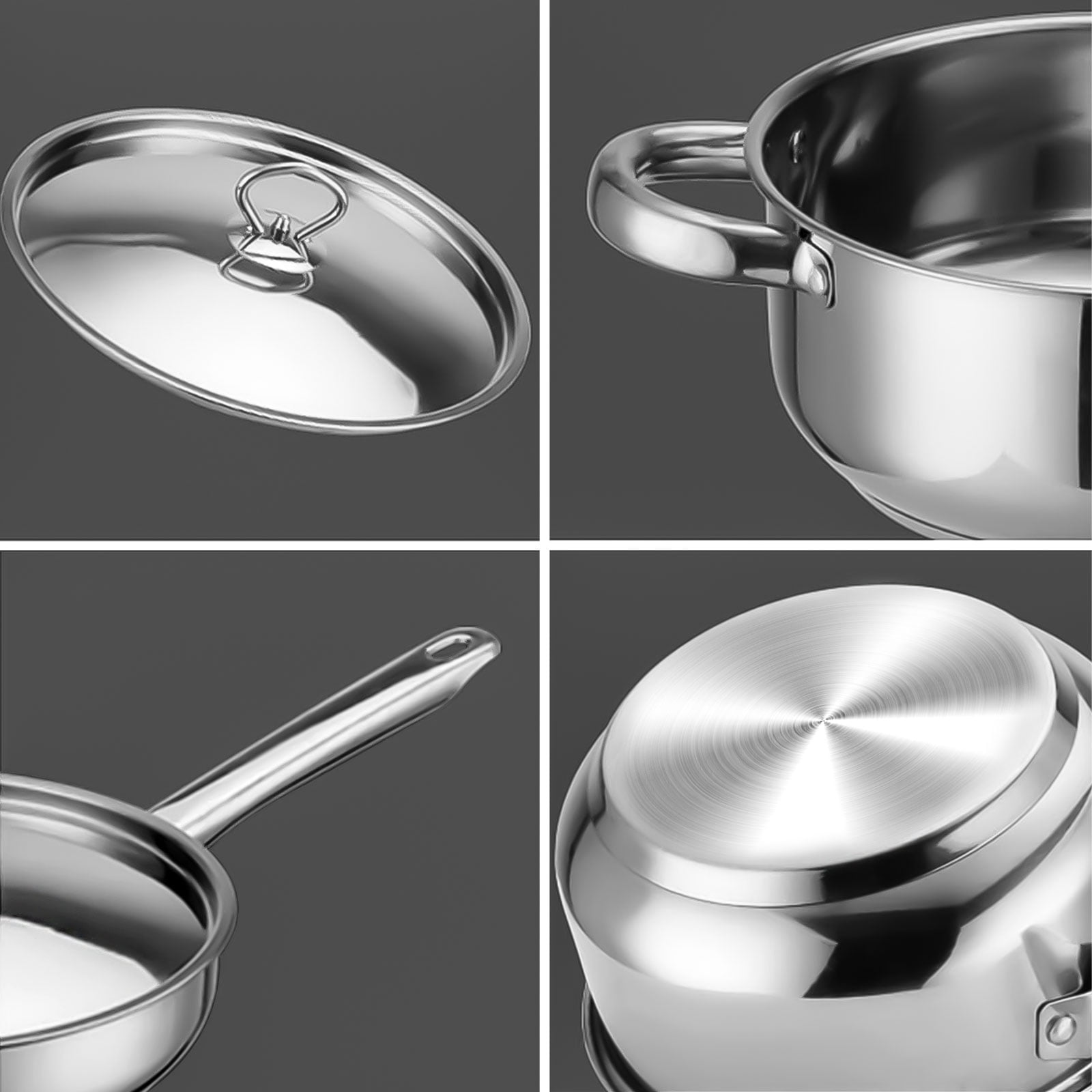 12 Pieces Cookware Set , Stainless Steel Pots and Pans Set for Kitchen with Frying Pan, Sauce Pan, Pots and Pans for Cooking, , Silver