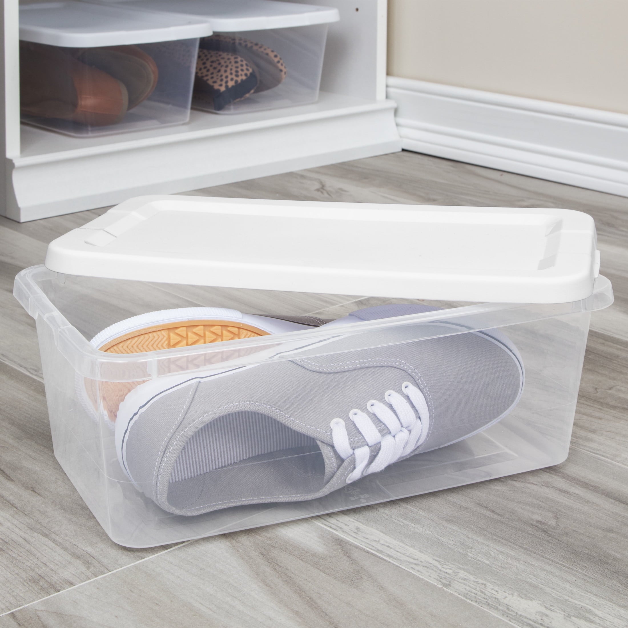 Set of (10) 6 Quart Small Storage Bins, Clear Plastic Storage Containers with Snap-on Lids, White - Image 6
