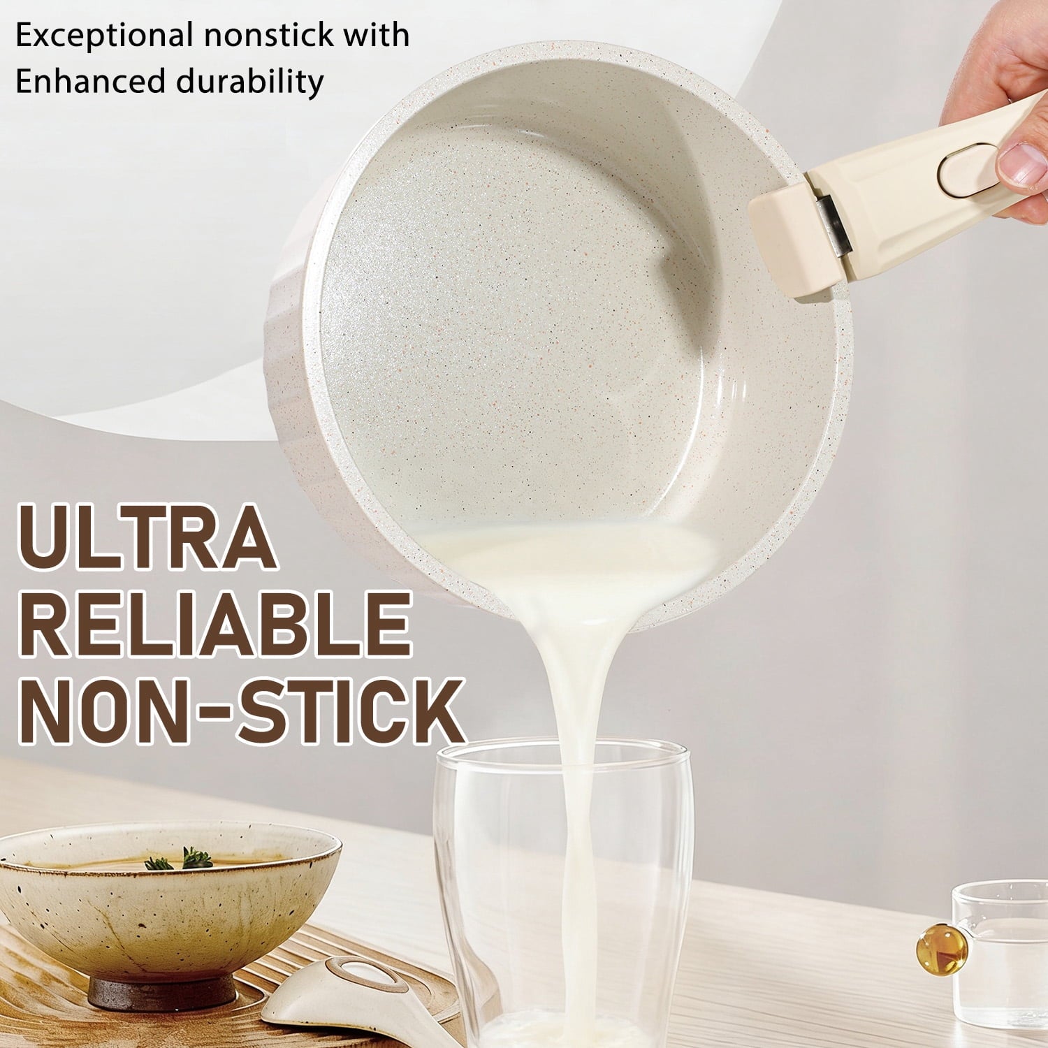 11-Piece Aluminum Pots and Pans Set with Removable Handle, Granite-Inspired Cookware, Induction Compatible, Design