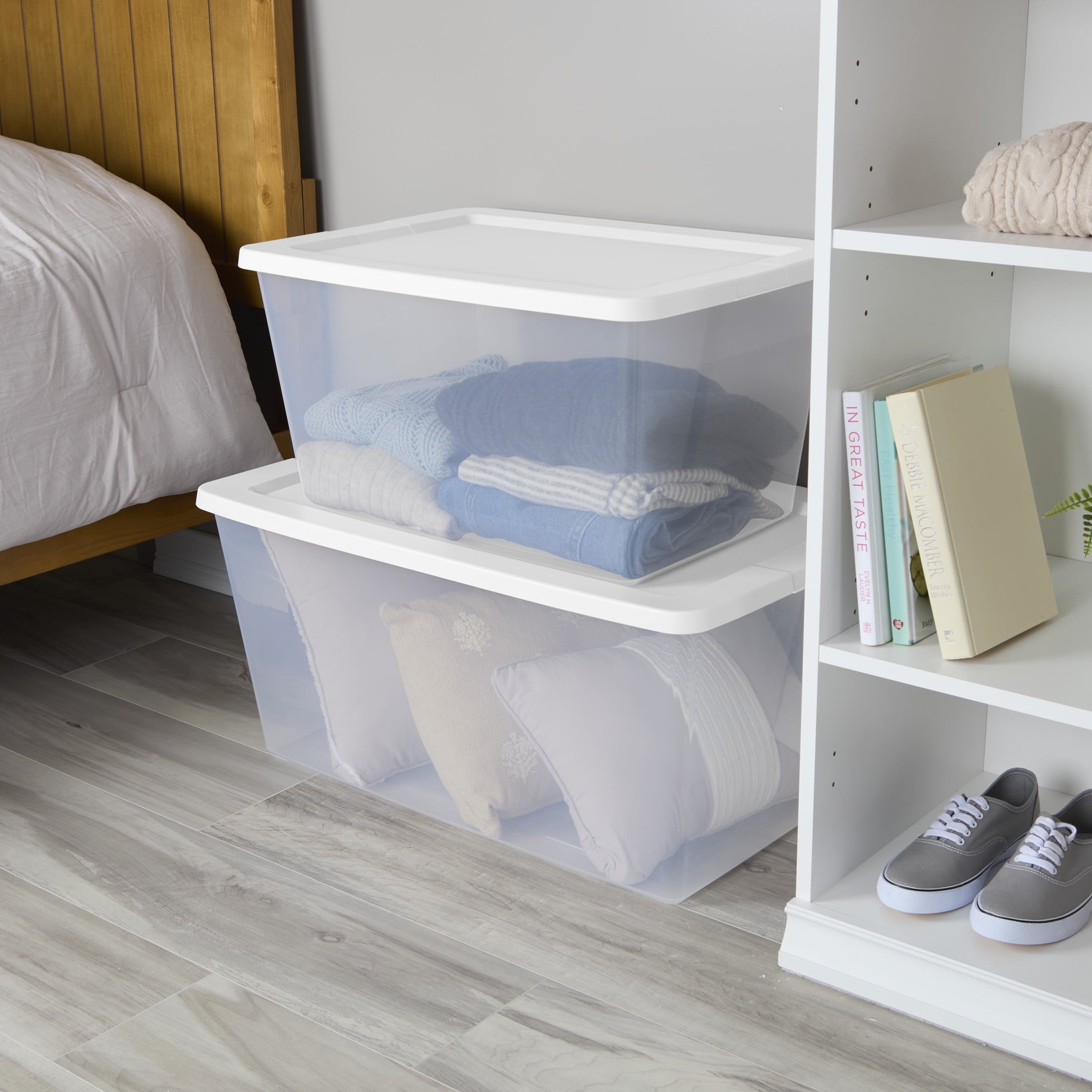 58 Medium Storage Bin, Clear Plastic Storage Container with Snap-On Lid, White - Image 5
