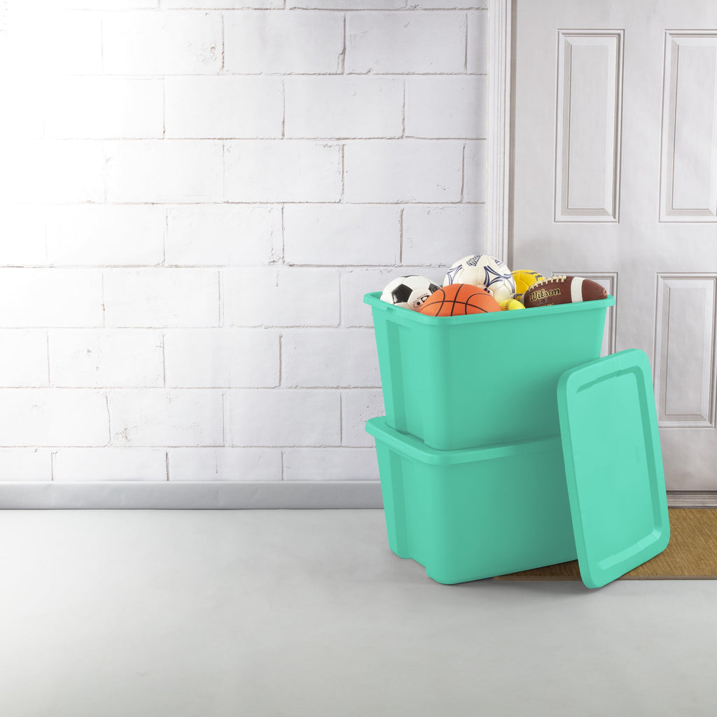 18 Gallon Tote, Plastic Storage Bin with Snap-on Lid, Teal - Image 4