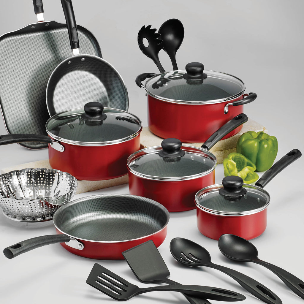 18 Piece Non-stick Cookware Set, Red - Image 5