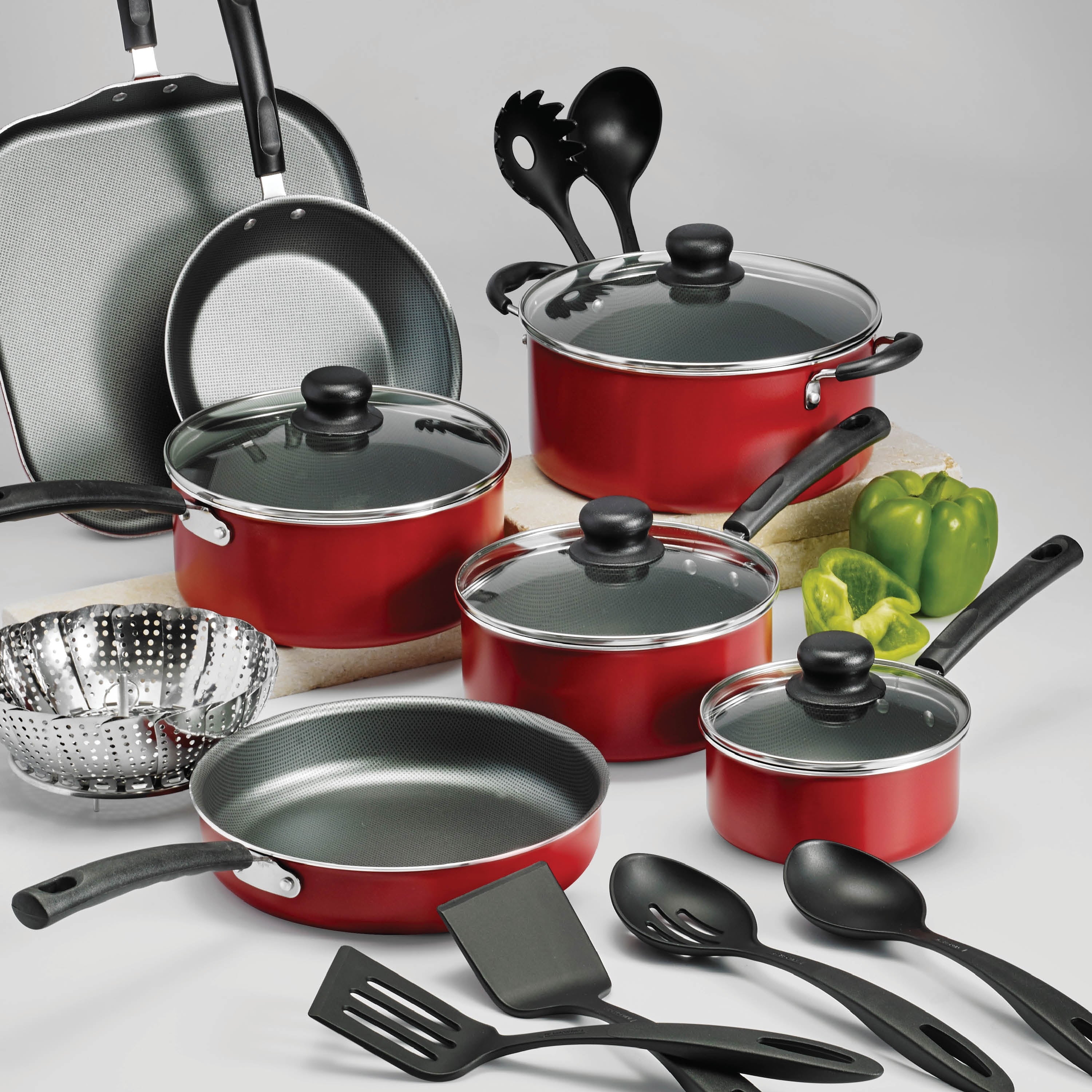 18 Piece Non-stick Cookware Set, Red - Image 5
