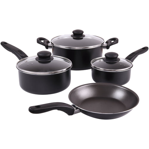(2 pack) 7 Piece Non Stick Aluminium, Pots and Pans Cookware Set, Black