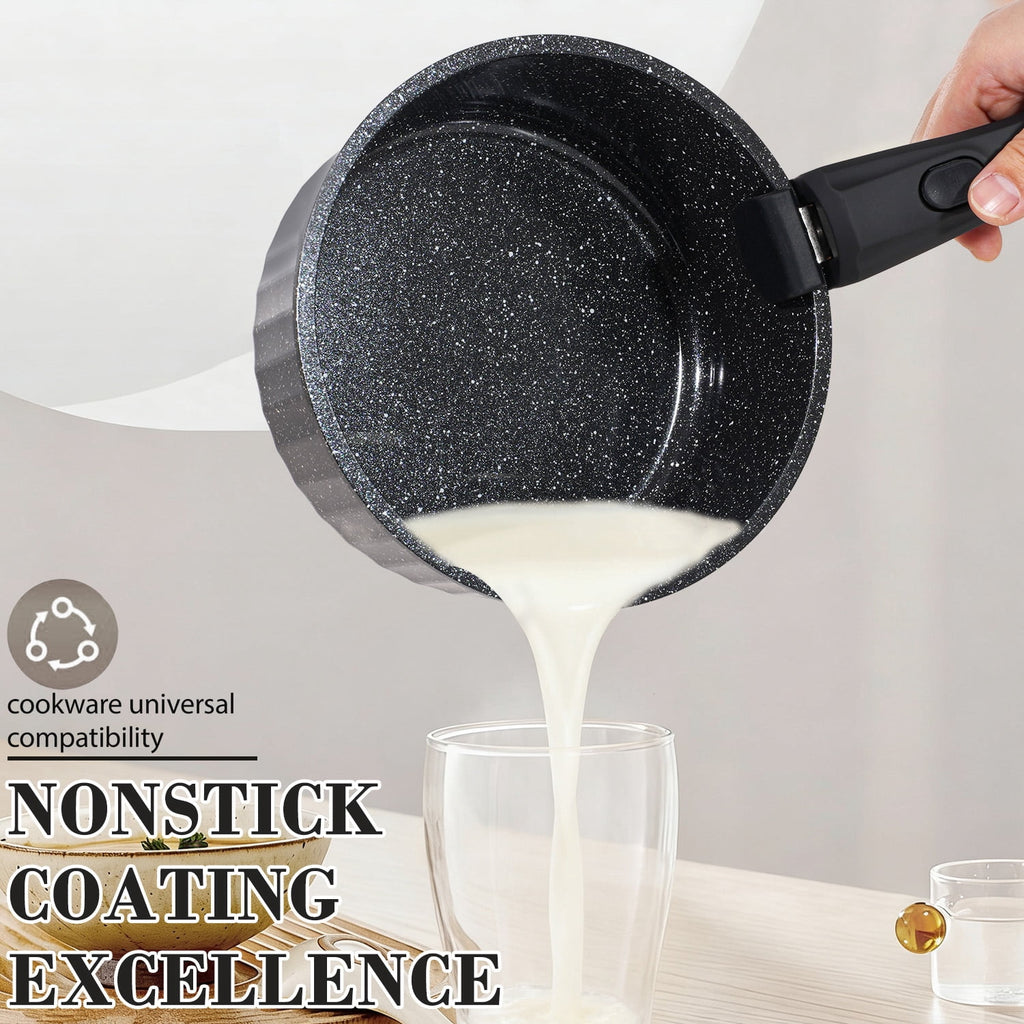 11-Piece Aluminum Pots and Pans Set with Removable Handle, Granite-Inspired Cookware, Induction Compatible, Design