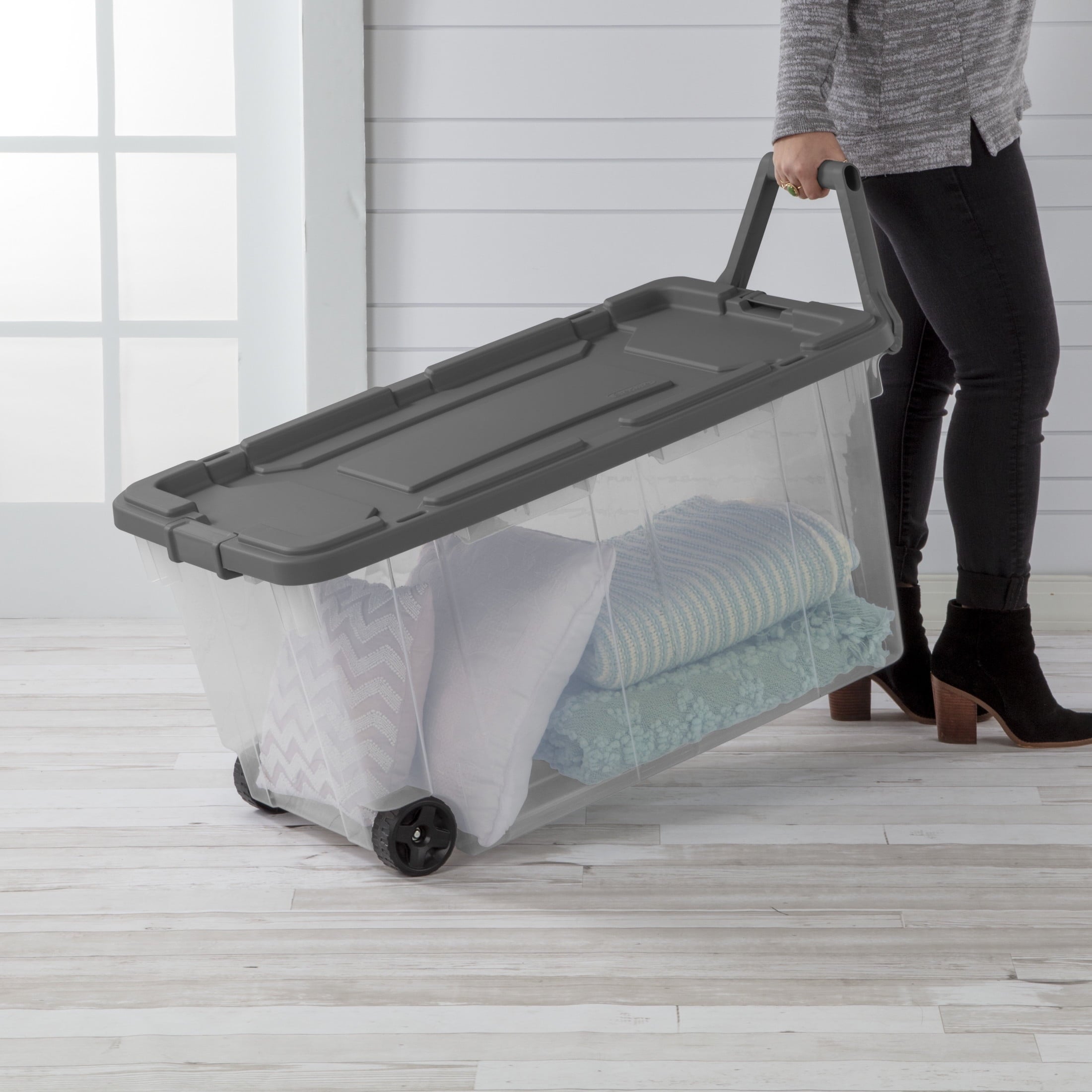 160 Extra-Large Wheeled Storage Bin, Clear Storage Container with Latch Lid and Pull Handle, Durable, Dark Gray - Image 2