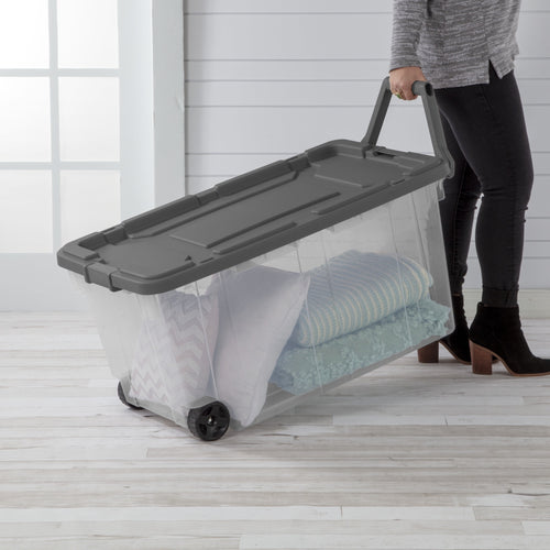 160 Extra-Large Wheeled Storage Bin, Clear Storage Container with Latch Lid and Pull Handle, Durable, Dark Gray - Image 2