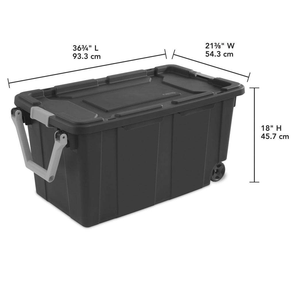 Industrial Storage Bin, 40 Gallon Durable Plastic Storage Tote with Latching Lid and Pull Handle, Dark Gray - Image 2