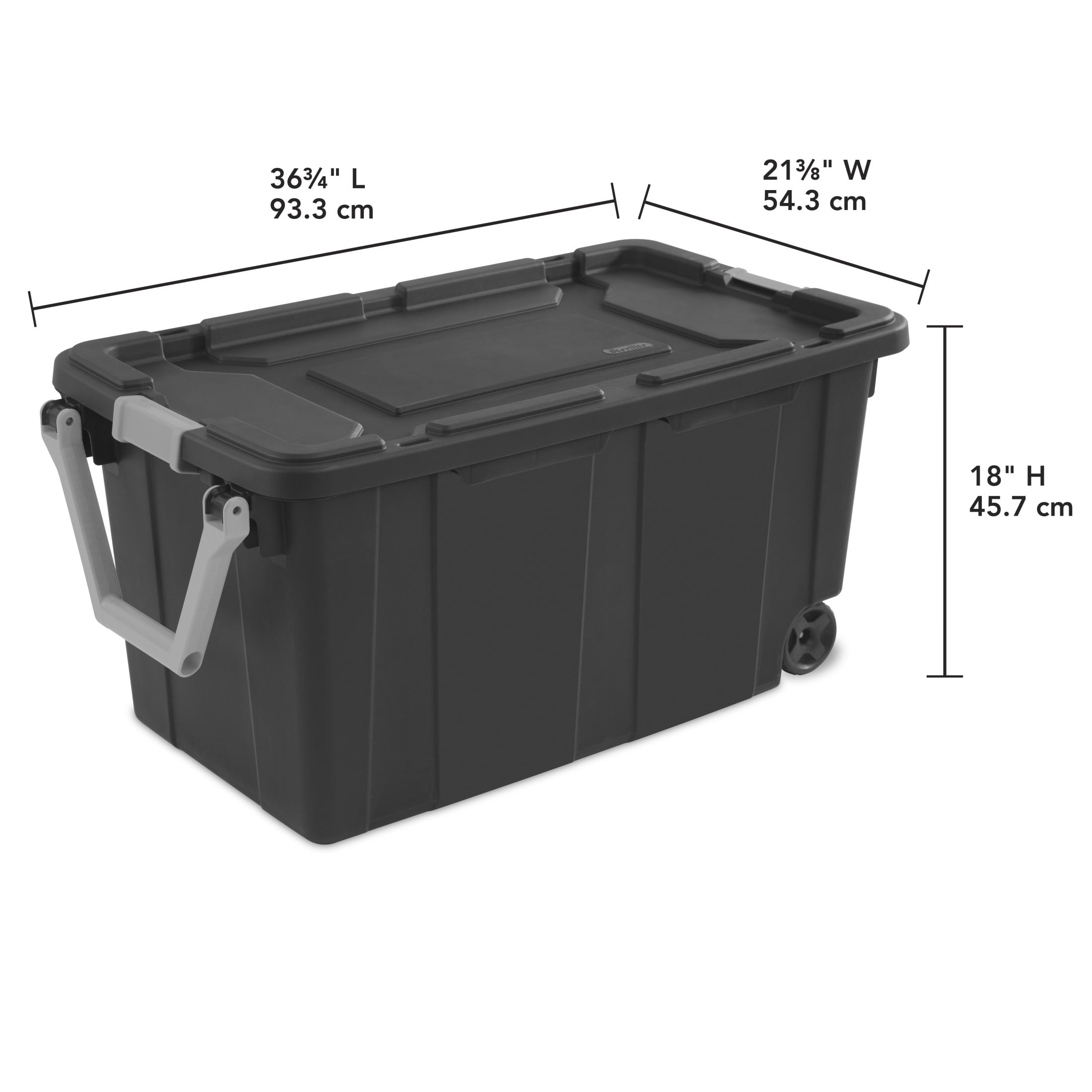 Industrial Storage Bin, 40 Gallon Durable Plastic Storage Tote with Latching Lid and Pull Handle, Dark Gray - Image 2
