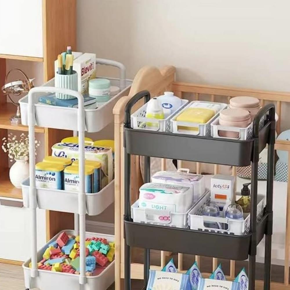 3-Tier Metal Rolling Storage Cart Shelves Rolling Utility Cart Organizer Cart Movable Storage Organizer Bathroom Kitchen Office Workshop White