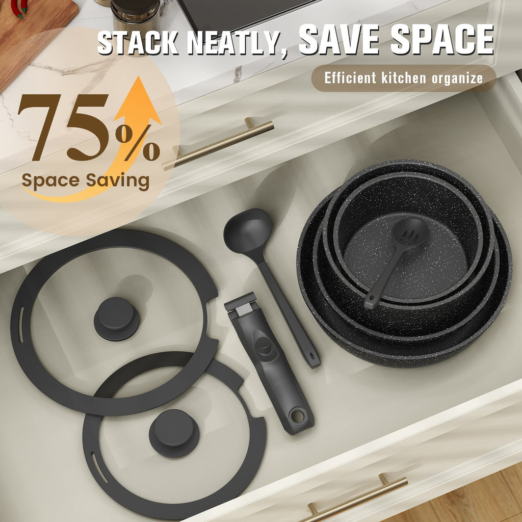 4 Piece Detachable Handle Inorganic Silicon Coating Cookware Set,Pot Pan Set