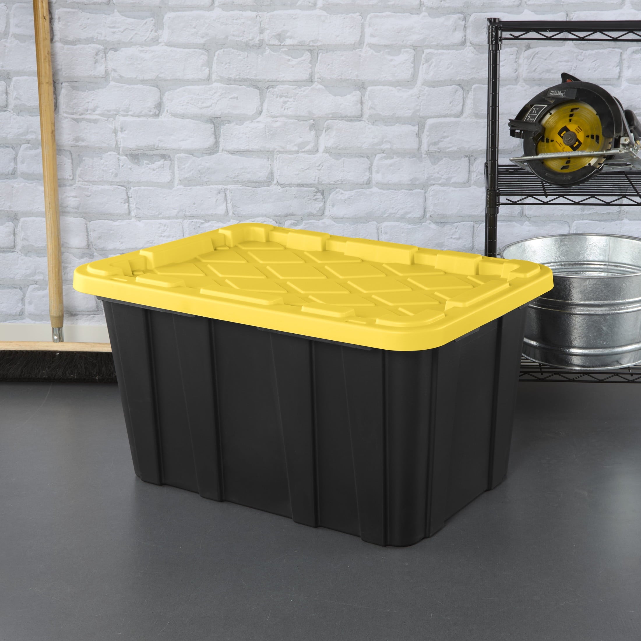 Large Storage Bin, 27 Gallon Durable Plastic Storage Tote with Snap-On Lid, Black and Yellow, 6 Pack - Image 3
