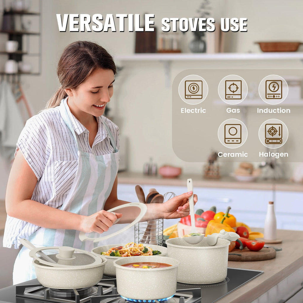 4 Piece Detachable Handle Inorganic Silicon Coating Cookware Set,Pot Pan Set