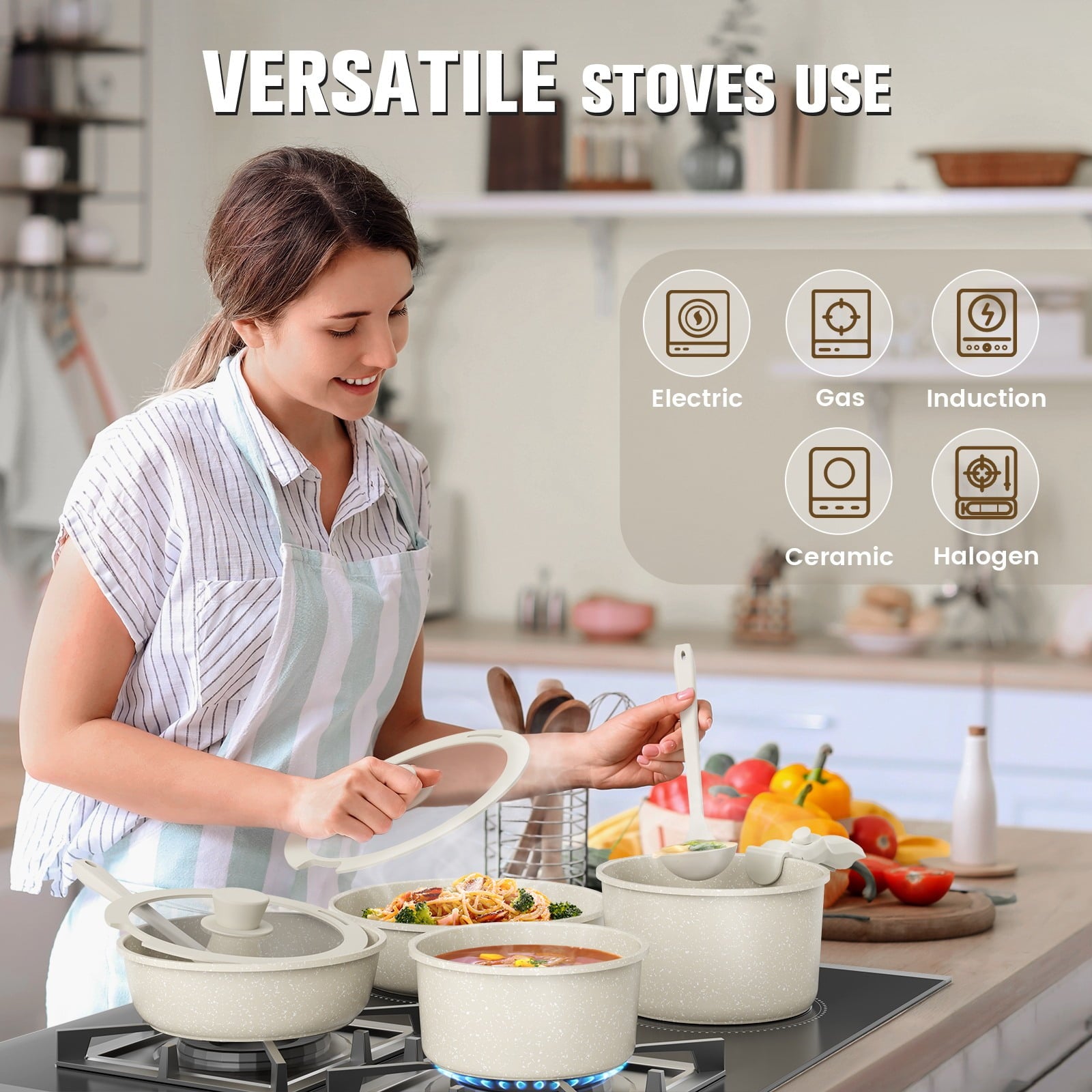 4 Piece Detachable Handle Inorganic Silicon Coating Cookware Set,Pot Pan Set