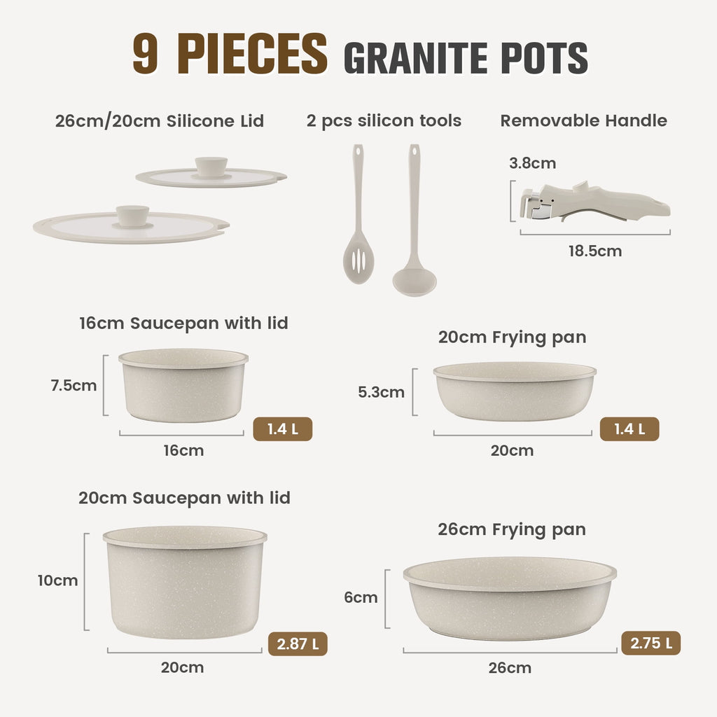 4 Piece Detachable Handle Inorganic Silicon Coating Cookware Set,Pot Pan Set