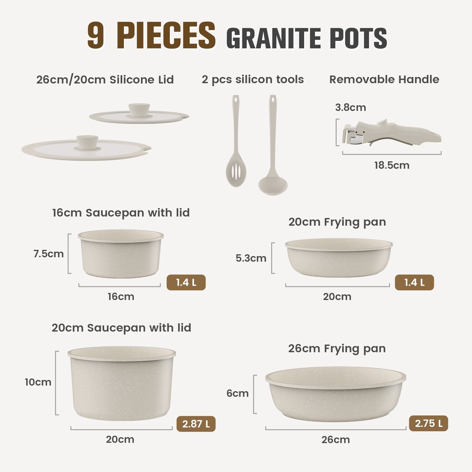 4 Piece Detachable Handle Inorganic Silicon Coating Cookware Set,Pot Pan Set