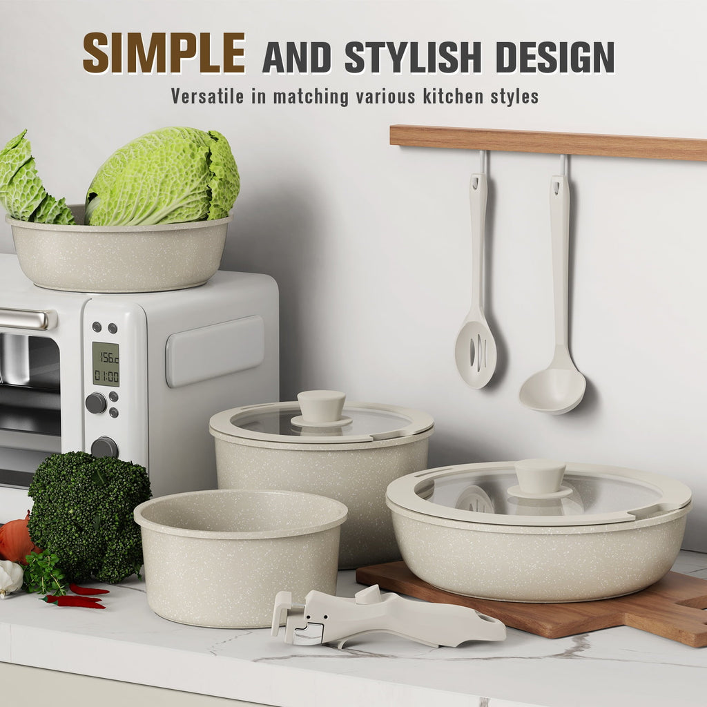 4 Piece Detachable Handle Inorganic Silicon Coating Cookware Set,Pot Pan Set