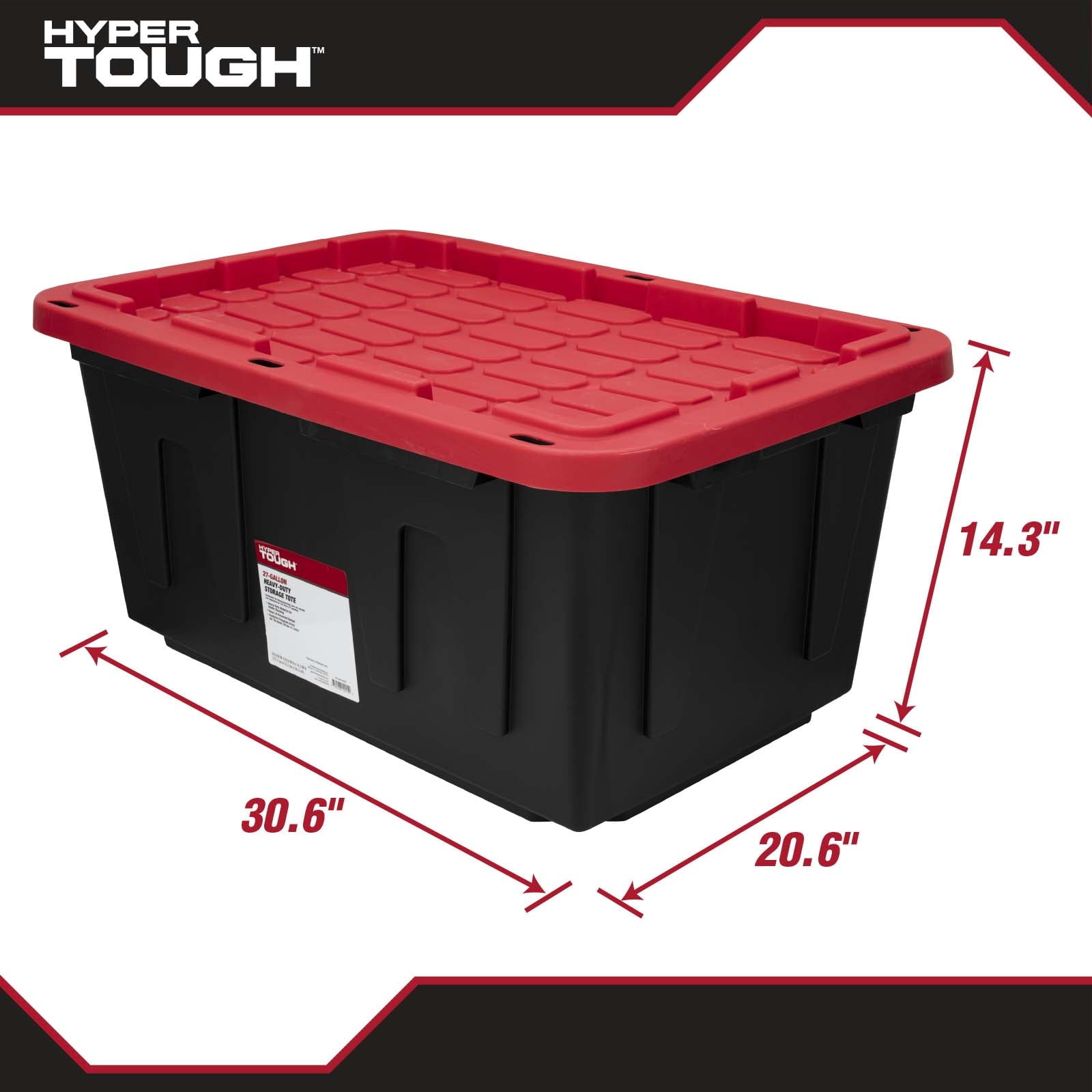 (6 pack) 27 Gallon Large Storage Bin with Snap Lid, Black and Red, Heavy Duty Plastic Storage Container - Image 3