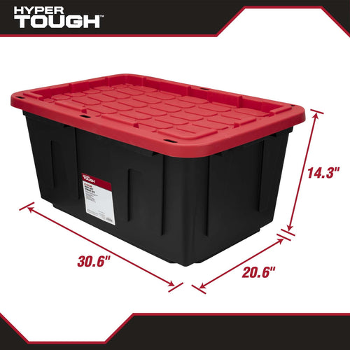(6 pack) 27 Gallon Large Storage Bin with Snap Lid, Black and Red, Heavy Duty Plastic Storage Container - Image 3