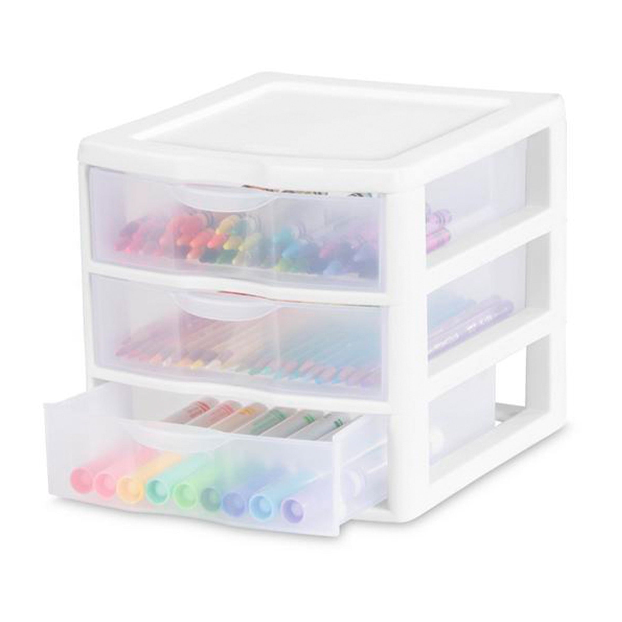 , 3 Drawer Clear Storage Bin, Desktop Drawer Storage Container, White