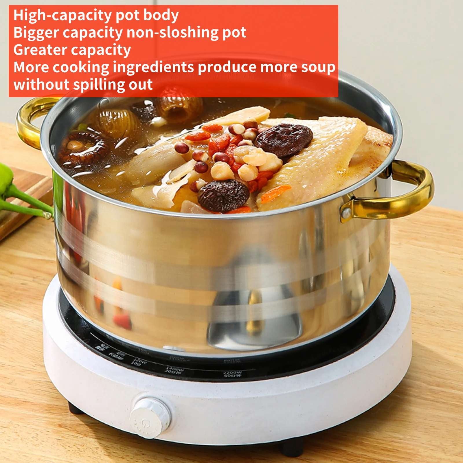 Home Kitchen Cookware Sets, 10 Pcs Non Stick Stainless Steel Soup Pot Set, Double Handle with Lids Soup Pot Compatible with All Cooktops for Gas, Electric and Induction, Gold