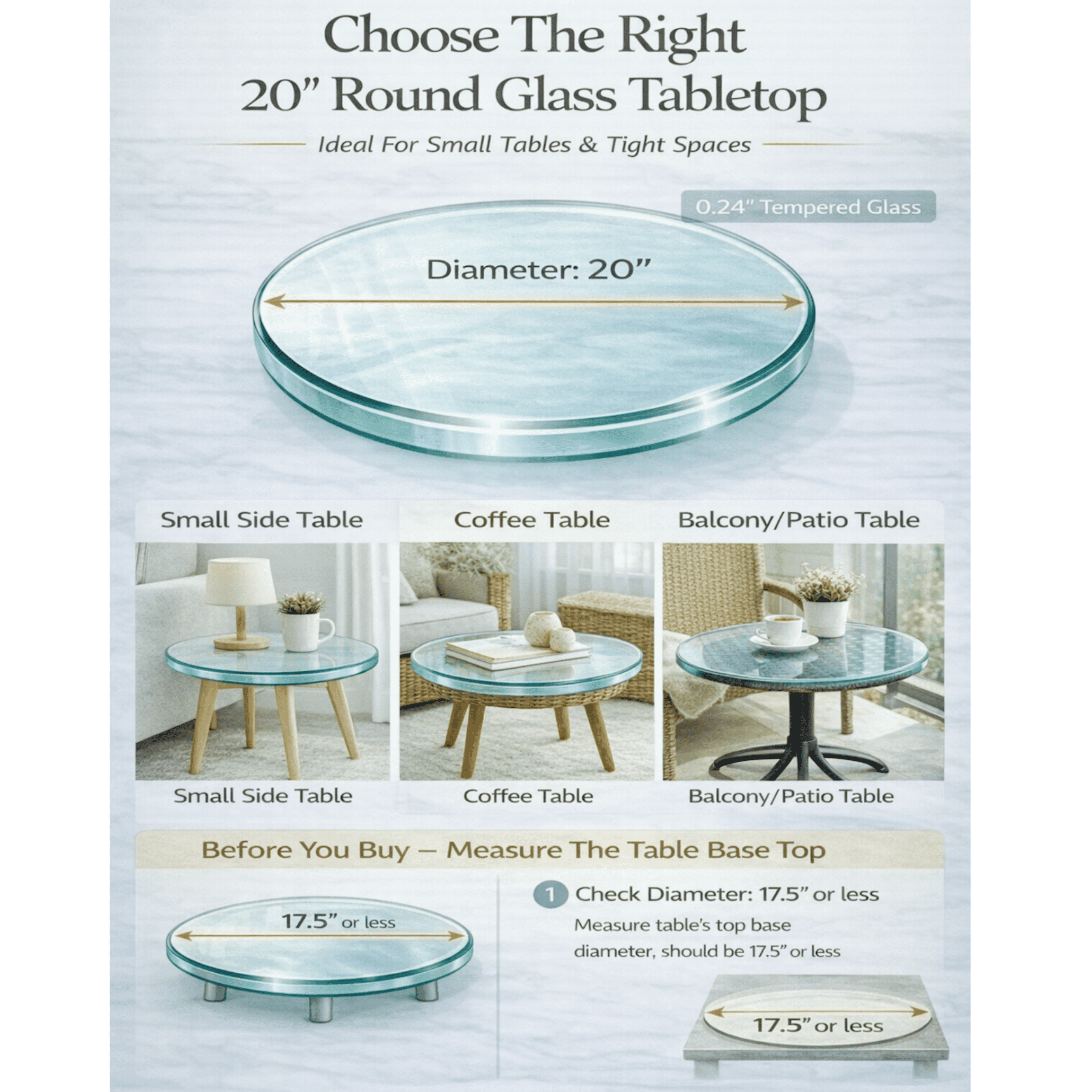 20" Clear Round Glass Table Top, 1/4" Thick Tempered Glass Tabletop with Pencil Polished Edge, Glass Circle Table Top... - Image 5