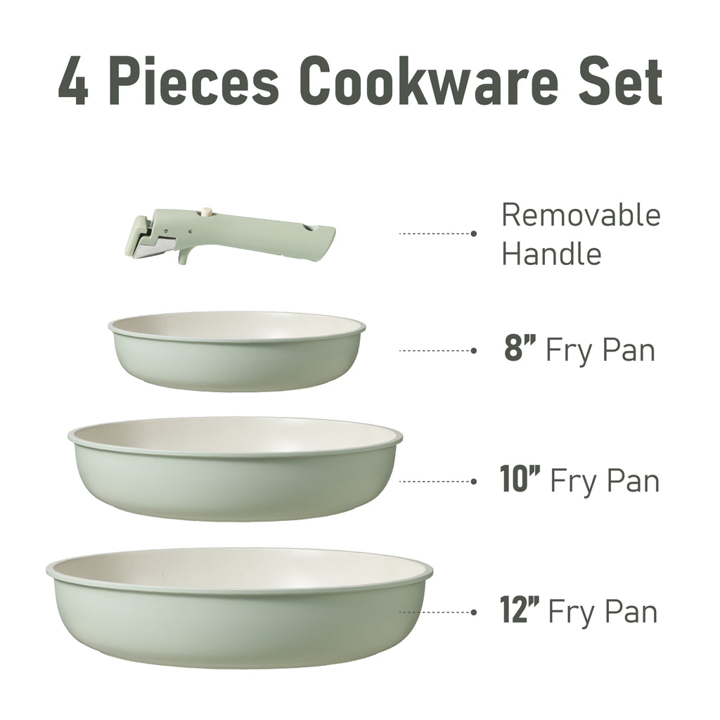 4 Pcs Nonstick Cookware Sets, Pots and Pans Set with Detachable Handles, Oven Safe, Induction Cookware, Stackable Kit... - Image 2
