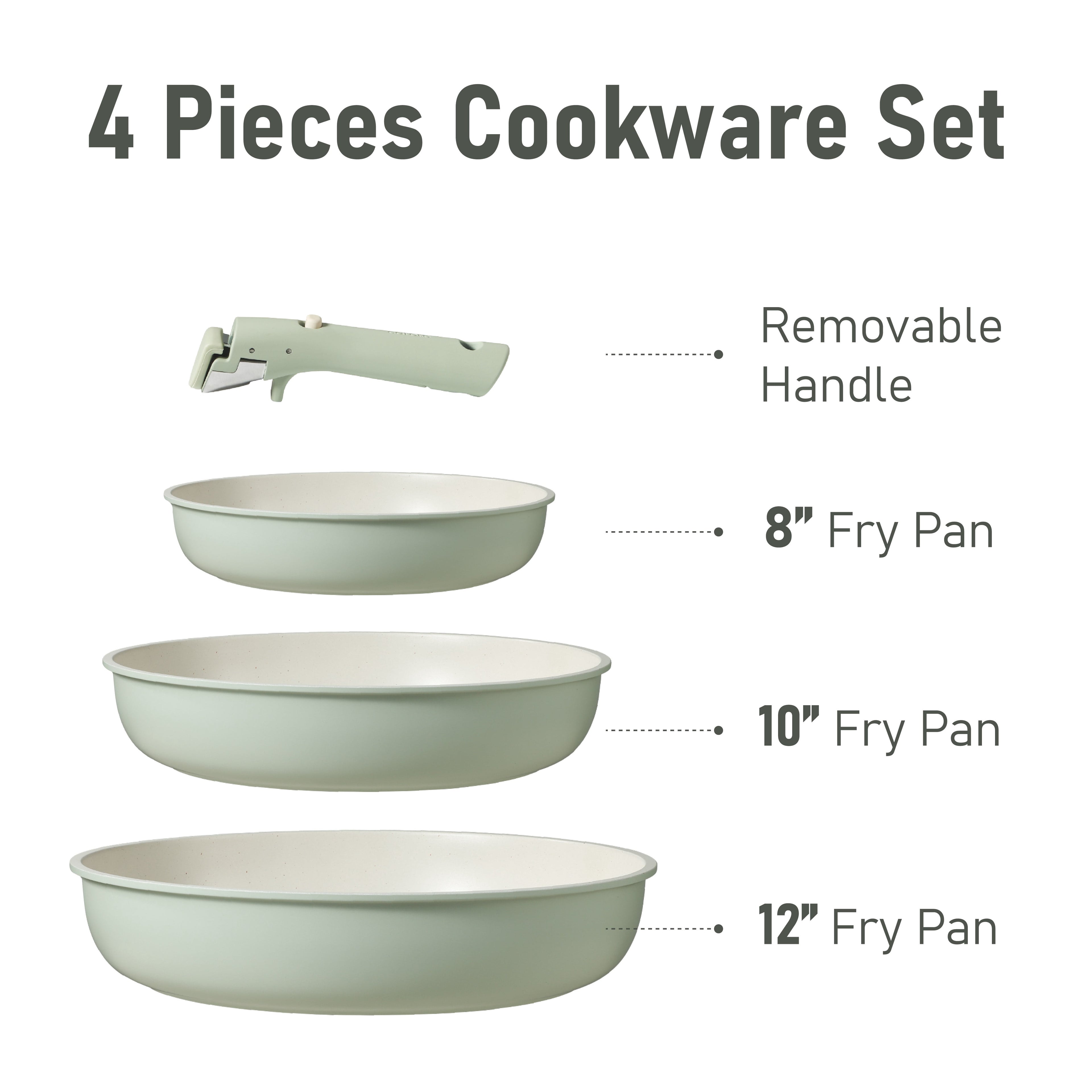 4 Pcs Nonstick Cookware Sets, Pots and Pans Set with Detachable Handles, Oven Safe, Induction Cookware, Stackable Kit... - Image 2