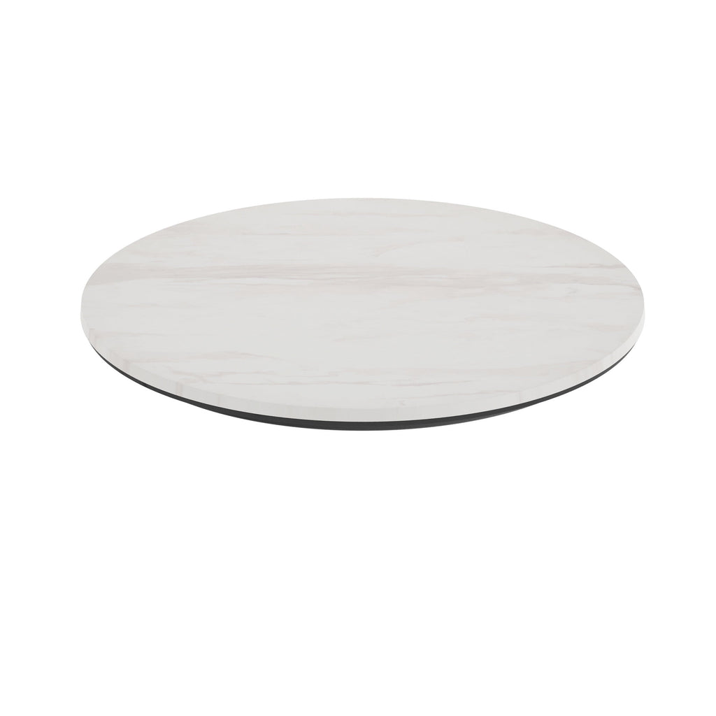 24" Round White Faux Marble Indoor Outdoor TopGuard Wrapped Tabletop, Seamless Edge, Scratch & Stain Resistant, Comme... - Image 2