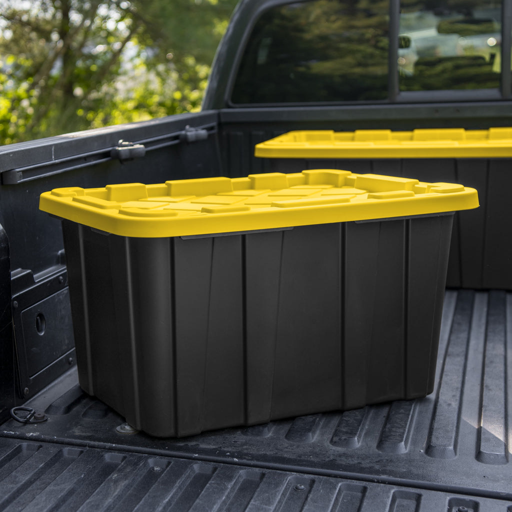 Large Storage Bin, 27 Gallon Durable Plastic Storage Tote with Snap-On Lid, Black and Yellow, 6 Pack - Image 5