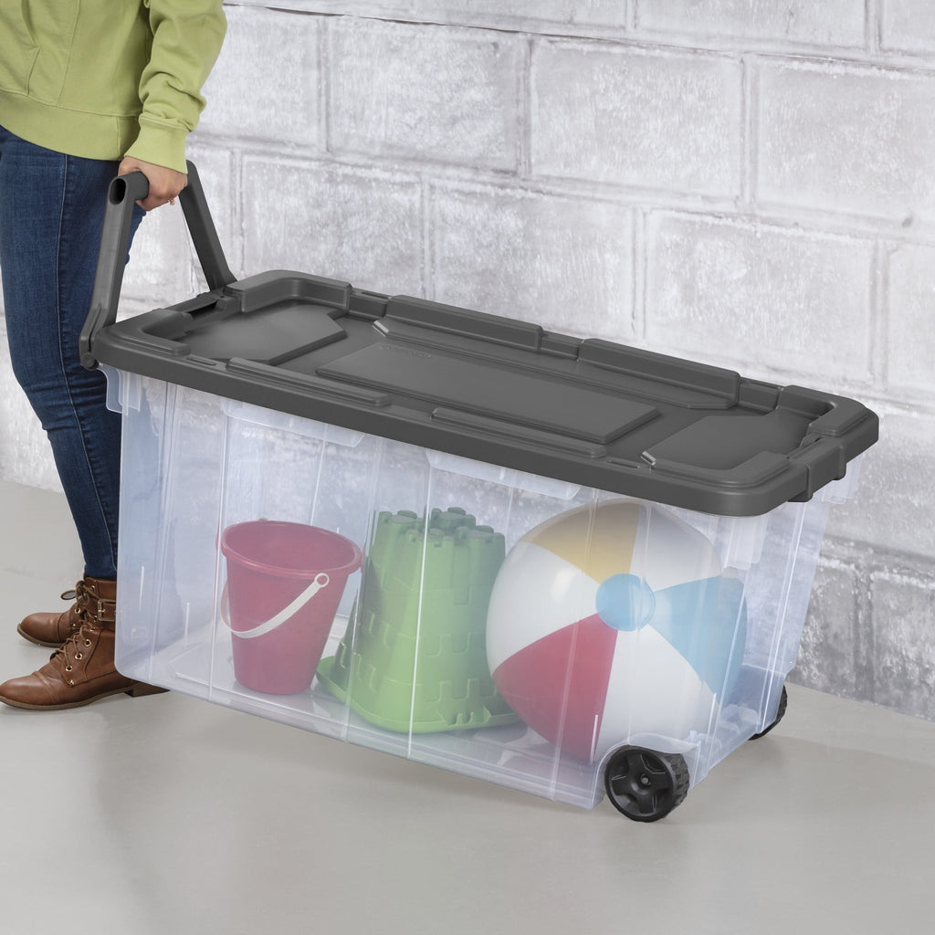 160 Extra-Large Wheeled Storage Bin, Clear Storage Container with Latch Lid and Pull Handle, Durable, Dark Gray - Image 3