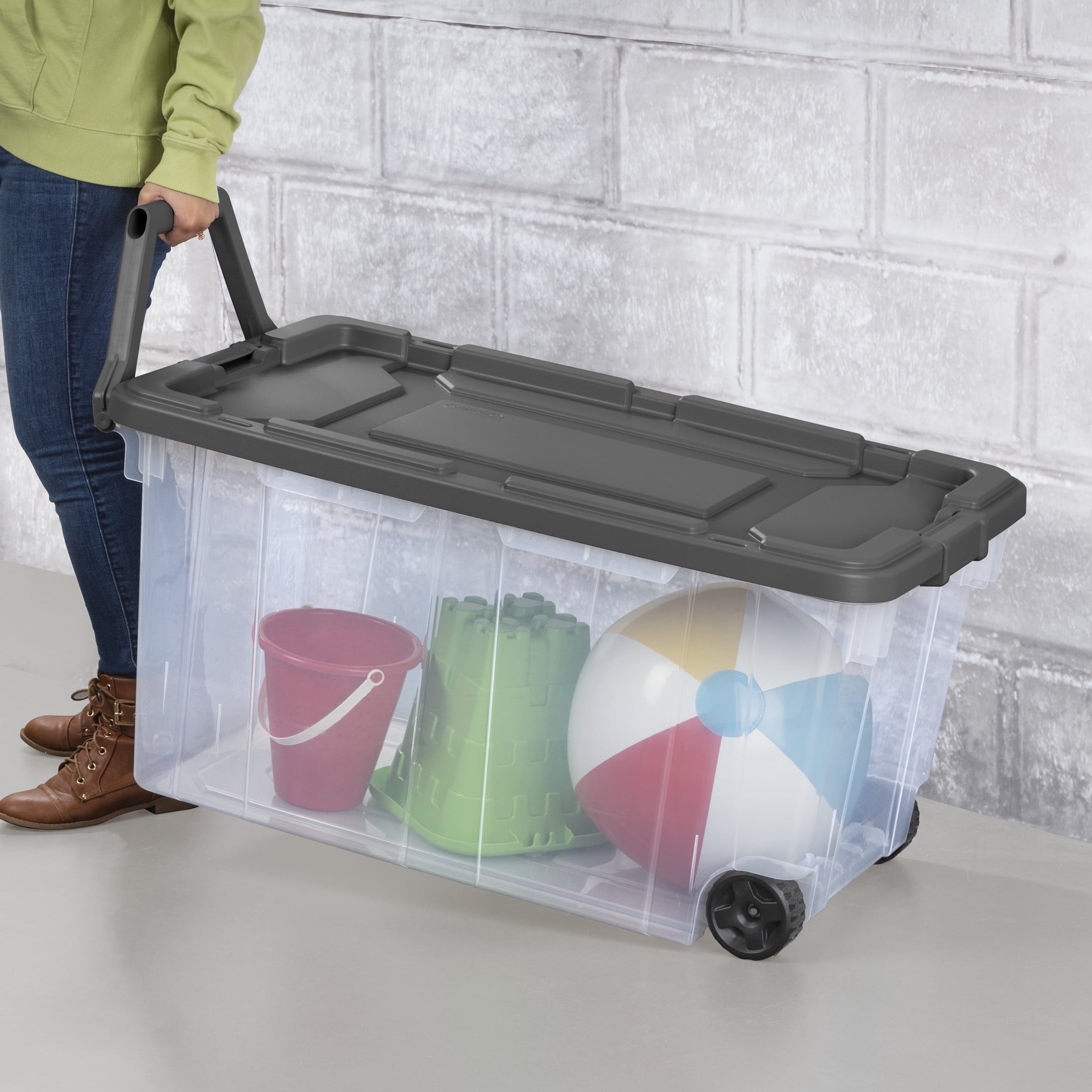 160 Extra-Large Wheeled Storage Bin, Clear Storage Container with Latch Lid and Pull Handle, Durable, Dark Gray - Image 3