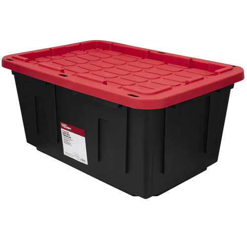 (6 pack) 27 Gallon Large Storage Bin with Snap Lid, Black and Red, Heavy Duty Plastic Storage Container - Image 2