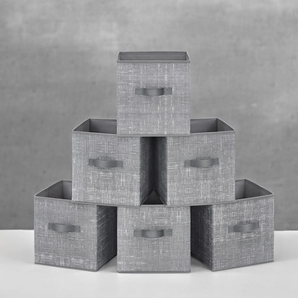 6 Pack Storage Cubes 11-Inch Non-Woven Fabric Bins with Double Handles Closet Organizers for Shelves Gray