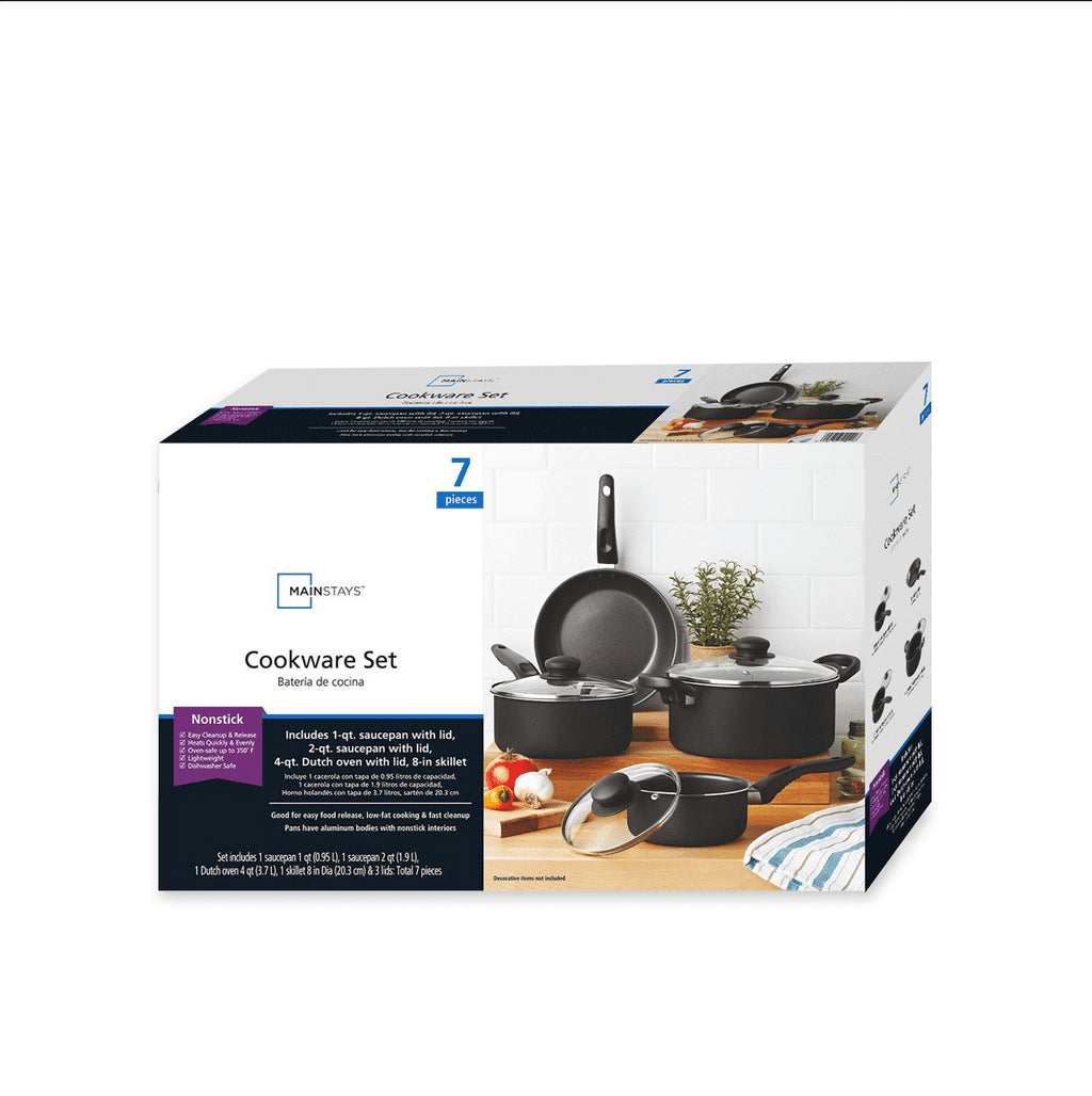 7 Piece Non Stick Aluminium, Pots and Pans Cookware Set, Black - Image 6